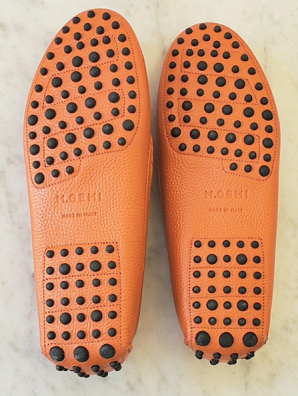 M. Gemi Italy Pebble Leather Loafer Orange/Coral Driving Sole EUC Size 37